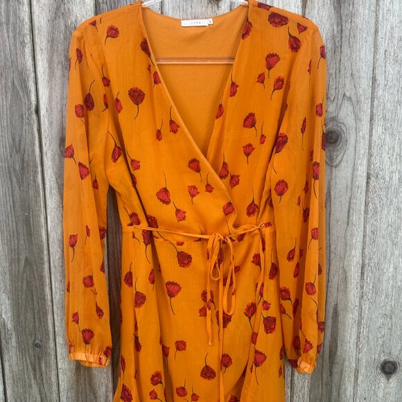 Lush Mareena Red Poppy Floral Wrap Long Sleeve Dress - Picture 5 of 12